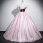 Chic / Beautiful Blushing Pink Prom Dresses 2025 Ball Gown Off-The-Shoulder Short Sleeve Backless Floor-Length / Long Prom Formal Dresses