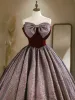 Elegant Burgundy Prom Dresses 2024 Ball Gown Strapless Bow Sleeveless Backless Floor-Length / Long Prom Formal Dresses