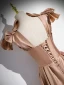 Chic / Beautiful Champagne Bow Pearl Prom Dresses 2023 A-Line / Princess Strapless Sleeveless Backless Floor-Length / Long Prom Formal Dresses