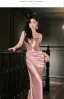 Sexy Rose Gold Corset Party Dresses 2024 Trumpet / Mermaid Strapless Beading Sleeveless Backless Floor-Length / Long