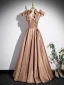 Chic / Beautiful Champagne Bow Pearl Prom Dresses 2023 A-Line / Princess Strapless Sleeveless Backless Floor-Length / Long Prom Formal Dresses