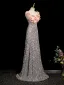 Scintillantes Rougissant Rose Appliques Paillettes Robe De Bal 2023 Princesse Encolure Carrée Sans Manches Dos Nu Train De Balayage Promo Robe De Ceremonie