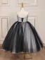 Charmant Noire Anniversaire Paillettes Noeud Robe Ceremonie Fille 2023 Robe Boule Bustier Sans Manches Dos Nu Thé Longueur