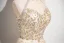 Sparkly Champagne Rhinestone Sequins Prom Dresses 2024 A-Line / Princess High Neck Sleeveless Backless Floor-Length / Long Prom Formal Dresses