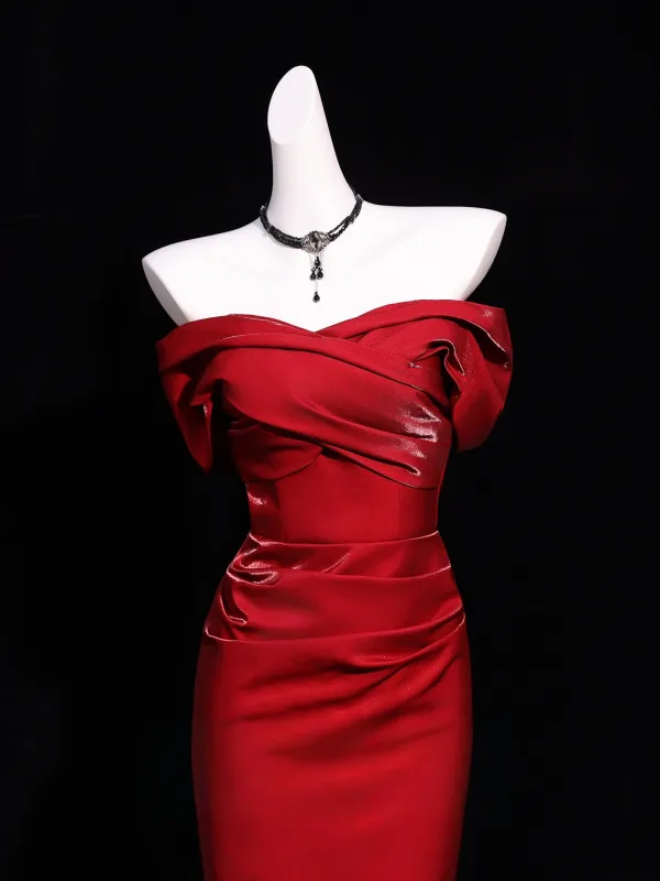 Sexy Red Evening Dresses 2026 Trumpet / Mermaid Off-The-Shoulder Short Sleeve Backless Floor-Length / Long Formal Dresses