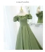 Vintage / Retro Solid Color Satin Green Ruffle Prom Dresses 2021 A-Line / Princess Off-The-Shoulder Crossed Straps Floor-Length / Long Formal Dresses