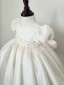Fashion White Beading Pearl Wedding Flower Girl Dresses 2023 Ball Gown Scoop Neck Short Sleeve Bow Short