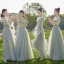 Modest / Simple Mint Green Bow Bridesmaid Dresses 2022 A-Line / Princess Short Sleeve Backless Floor-Length / Long Wedding Party Dresses