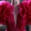 Vintage / Retro Ethnic Fuchsia Beading Prom Dresses 2023 Ball Gown Scoop Neck Ruffle Short Sleeve Backless Floor-Length / Long Prom Formal Dresses