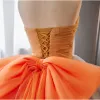 Elegant Orange Beading Prom Dresses 2023 Ball Gown Strapless Sleeveless Backless Bow Floor-Length / Long Prom Formal Dresses