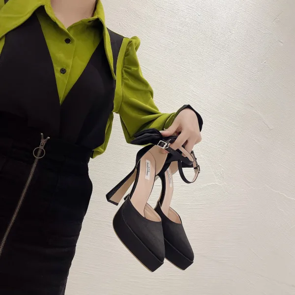 Fashion Black Evening Party Ankle Strap Bow Womens Shoes 2023 13 cm Stiletto Heels Pointed Toe Womens Shoes High Heels