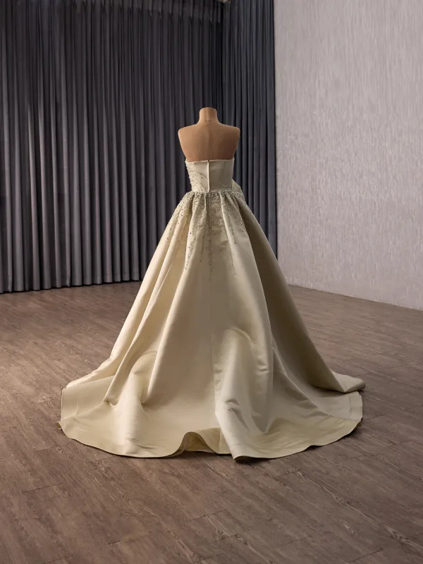 High End Gelb Handgefertigt Perlenstickerei Strass Pailletten Satin Ballkleider 2026 Meerjungfrau One-Shoulder Ärmellos Sweep / Pinsel Zug Festliche Kleider