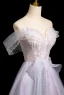 Charming Lavender Beading Pearl Sequins Prom Dresses 2024 Off-The-Shoulder A-Line / Princess Sleeveless Backless Floor-Length / Long Prom Formal Dresses