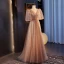 Bling Bling Champagne Beading Pearl Sequins Prom Dresses 2024 A-Line / Princess V-Neck Short Sleeve Backless Floor-Length / Long Prom Formal Dresses