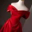 Modest / Simple Red Satin Prom Dresses 2025 Trumpet / Mermaid Off-The-Shoulder Short Sleeve Backless Sweep Train Formal Dresses