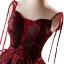 Vintage / Retro Burgundy Printing Short Homecoming Graduation Dresses 2024 A-Line / Princess Spaghetti Straps Sleeveless Backless Formal Dresses