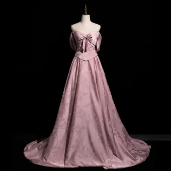Vintage Retro Blushing Pink Bow Prom Dresses 2026 A Line Princess Strapless Sleeveless Backless Sweep Train Prom Formal Dresses
