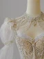 Charmant Blanche Perlage Perle Faux Diamant Paillettes Robe De Mariée 2024 Robe Boule Col Haut Manches de cloche Dos Nu Noeud Tribunal Train Mariage