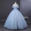 Charmant Bleu Ciel Perlage Paillettes Appliques Robe De Bal 2025 Robe Boule De l'épaule Manches Courtes Dos Nu Longue Robe De Ceremonie