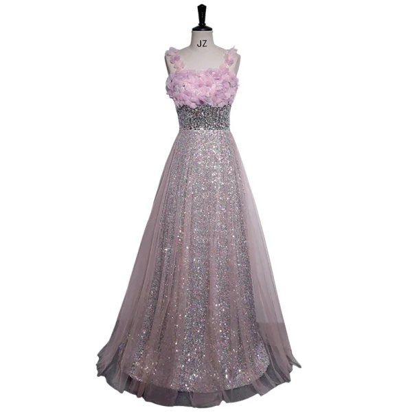 Bling Bling Blushing Pink Pearl Sequins Appliques Prom Dresses 2024 A-Line / Princess Spaghetti Straps Sleeveless Backless Floor-Length / Long Prom Formal Dresses