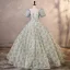 Chic / Beautiful Grey Printing Prom Dresses 2023 Ball Gown Square Neckline Bow Puffy Short Sleeve Backless Floor-Length / Long Prom Formal Dresses