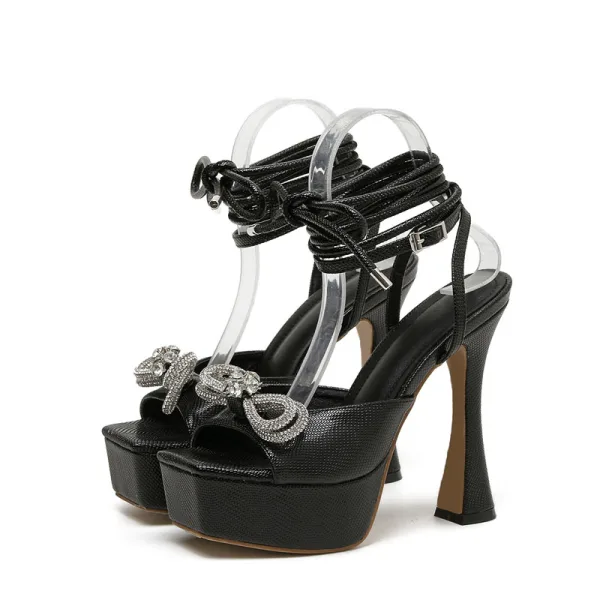 Sexy Argenté Soirée Sandales Femme 2022 Bride Cheville Faux Diamant Noeud 14 cm Talons Aiguilles Peep Toes / Bout Ouvert Sandales Talons Hauts