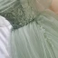 Charmant Salbeigrün Perlenstickerei Perle Pailletten Ballkleider 2023 Ballkleid Bandeau Ärmellos Rückenfreies Sweep / Pinsel Zug Ball Festliche Kleider