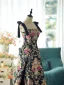 Vintage / Retro Black Printing Prom Dresses 2024 A-Line / Princess Spaghetti Straps Sleeveless Backless Floor-Length / Long Prom Formal Dresses