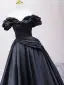 Elegant Black Prom Dresses 2025 Ball Gown Off-The-Shoulder Puffy Short Sleeve Backless Floor-Length / Long Prom Formal Dresses