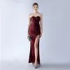 Sexy Silver Sequins Split Front Evening Dresses 2024 Trumpet / Mermaid Strapless Sleeveless Backless Floor-Length / Long Evening Party Formal Dresses