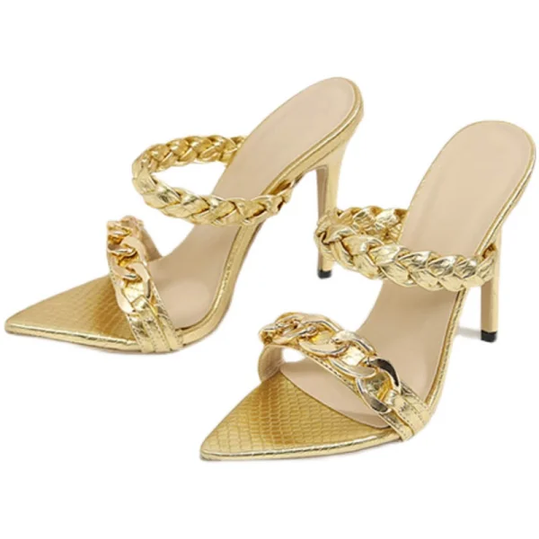 Sexy Gold Street Wear Summer Womens Sandals 2022 11 cm Stiletto Heels Open / Peep Toe Sandals High Heels