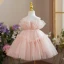 Schöne Rosa Rüschen Geburtstag Kurze Blumenmädchenkleider 2023 Ballkleid Rundhalsausschnitt Ärmellos Schleife Stoffgürtel