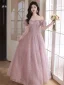Bling Bling Rougissant Rose Perlage Paillettes Robe De Bal 2024 Princesse De l'épaule Manches Courtes Dos Nu Longue Promo Robe De Ceremonie