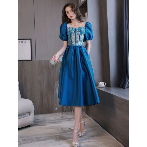 Chic Beautiful Ocean Blue Homecoming Graduation Dresses 2022 Satin A-Line Princess Short