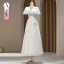 Modest / Simple White Appliques Bridesmaid Dresses 2024 A-Line / Princess Short Sleeve Backless Floor-Length / Long