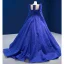 High-end Vintage / Retro Royal Blue Handmade  Beading Sequins Prom Dresses 2022 Ball Gown Scoop Neck Long Sleeve Court Train Prom Formal Dresses