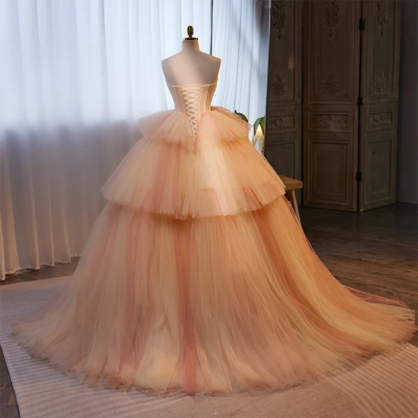 Charmant Rosa Fallende Rüsche Ballkleider 2023 Ballkleid Bandeau Ärmellos Rückenfreies Sweep / Pinsel Zug Ball Festliche Kleider
