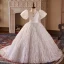 Chic / Beautiful White Pearl Tassel Birthday Flower Girl Dresses 2024 Ball Gown V-Neck Puffy Short Sleeve Backless Floor-Length / Long