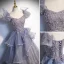 Fashion Grey Beading Sequins Prom Dresses 2023 A-Line / Princess Square Neckline Puffy Short Sleeve Backless Floor-Length / Long Prom Formal Dresses