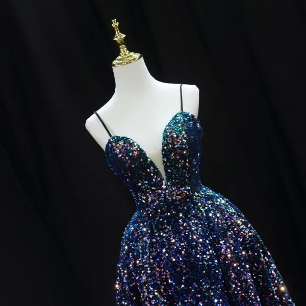 Sparkly Multi-Colors Sequins Party Dresses Cocktail Dresses 2024 Ball Gown Spaghetti Straps Sleeveless Backless Knee-Length Cocktail Party