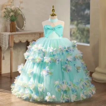 Flower Fairy Multi Colors Appliques Bow Mint Green Birthday Flower Girl Dresses 2026 Ball Gown High Neck Sleeveless Backless Floor Length Long Tulle