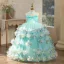 Flower Fairy Multi-Colors Appliques Bow Mint Green Birthday Flower Girl Dresses 2026 Ball Gown High Neck Sleeveless Backless Floor-Length / Long Tulle