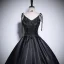 Classique Noire Perlage Paillettes Satin Robe De Bal 2024 Robe Boule V-Cou Sans Manches Dos Nu Longue Promo Robe De Ceremonie