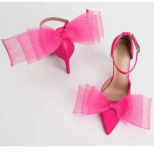 Classy Champagne Bow Prom Womens Shoes 2022 Ankle Strap 10 cm Stiletto Heels Pointed Toe Womens Shoes High Heels