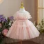 Modest / Simple Blushing Pink Ruffle Short Birthday Flower Girl Dresses 2024 Ball Gown Scoop Neck Sleeveless Backless Bow Sash Tulle
