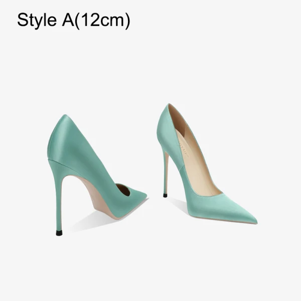 Modest Mint Green Evening Party Satin Pumps 2023 Leather 12 cm Stiletto Heels Pointed Toe High Heels Pumps