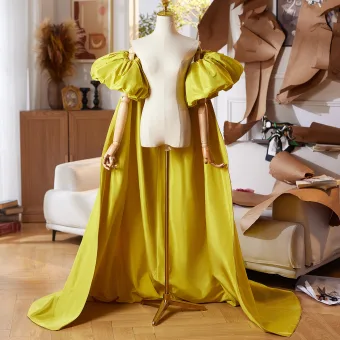 Vintage Retro Yellow Handmade Puffy Short Sleeve Prom Shawl 2025