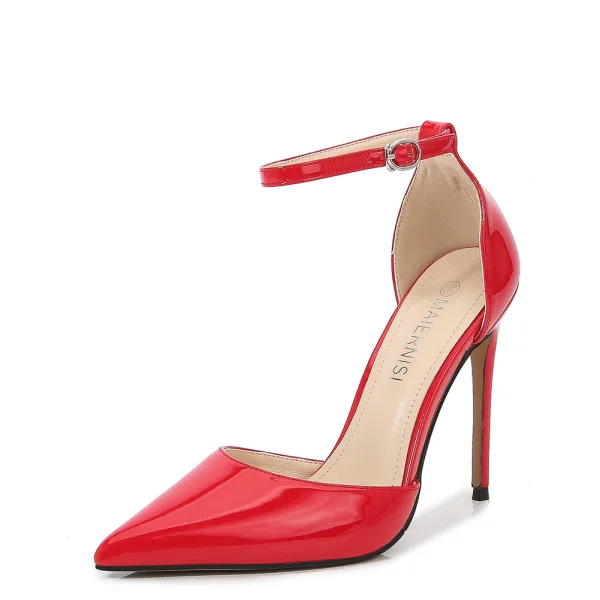 Schöne Weiß Abend Sandalen Damen 2023 Knöchelriemen 12 cm Stilettos Spitzschuh Damenschuhe Hochhackige