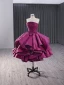 High-end Fuchsia Cascading Ruffles Satin Prom Dresses 2024 Ball Gown Strapless Sleeveless Backless Tea-length Prom Formal Dresses