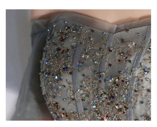 Chic / Beautiful Sage Green Evening Dresses 2020 A-Line / Princess Off-The-Shoulder Puffy Short Sleeve Appliques Sequins Floor-Length / Long Ruffle Backless Formal Dresses